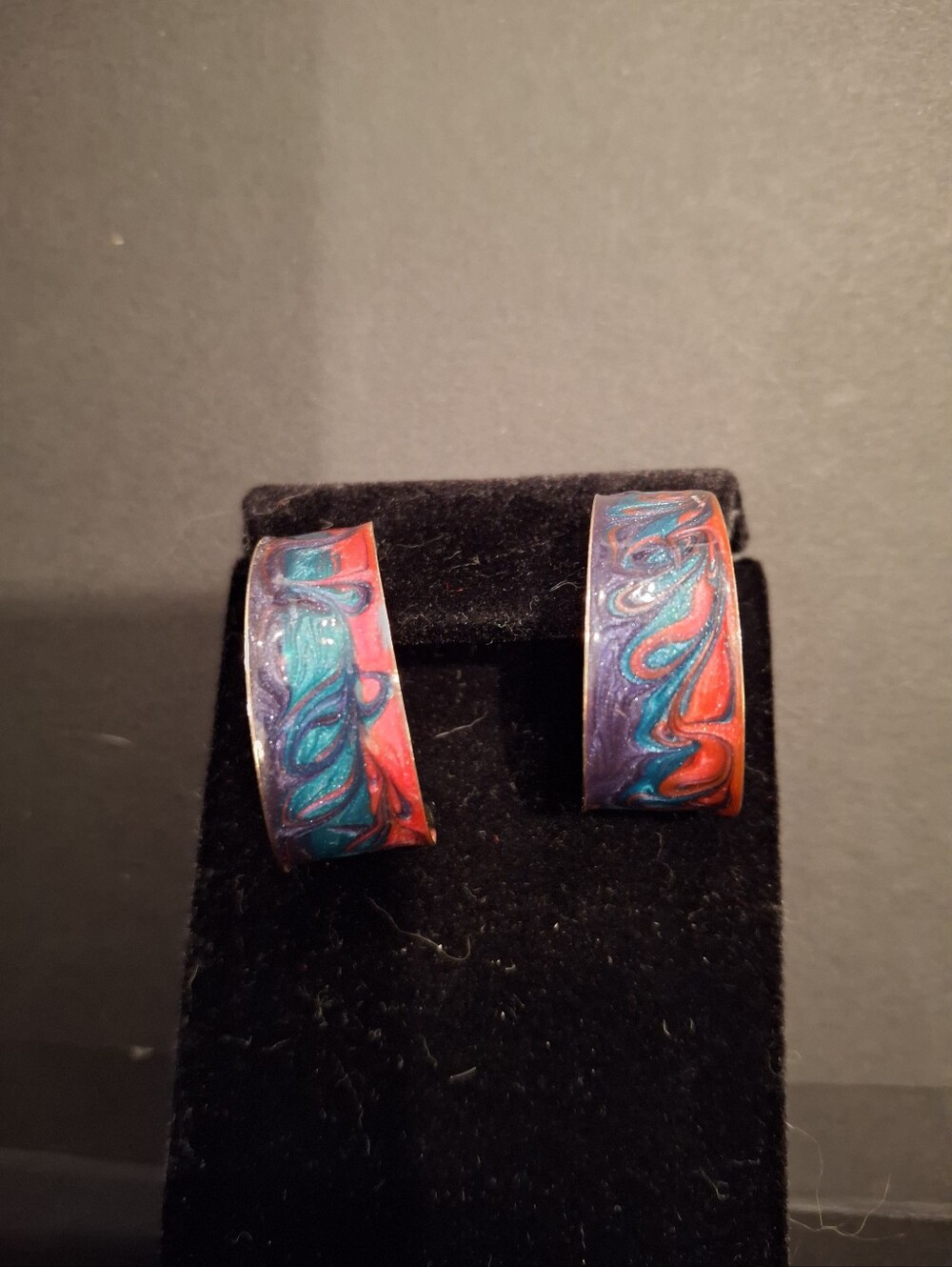 Colorful Swirl Hoop Earrings - Red, Teal & Purple Sarah Coventry - Picture 5 of 6